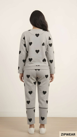 GREY HEART - FULL SLEEVES PJ SUIT FOR WOMEN