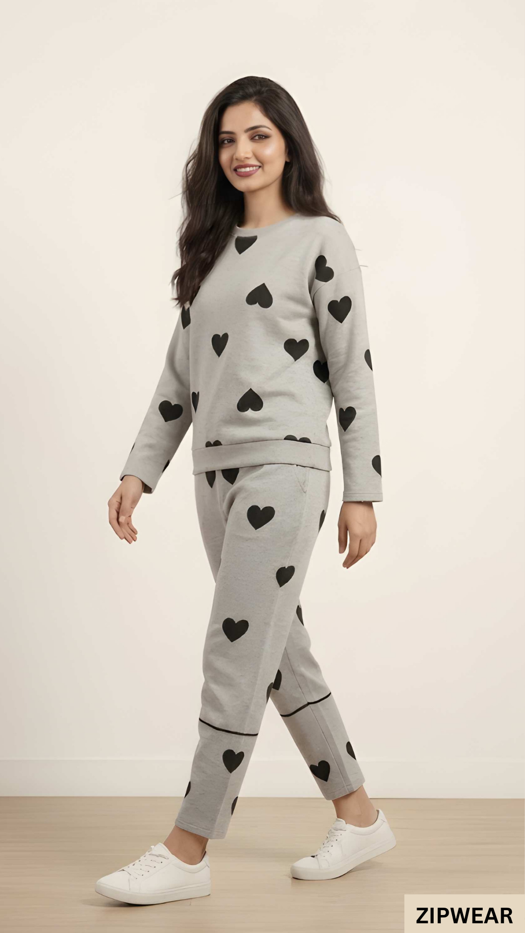 GREY HEART - FULL SLEEVES PJ SUIT FOR WOMEN