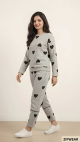 GREY HEART - FULL SLEEVES PJ SUIT FOR WOMEN