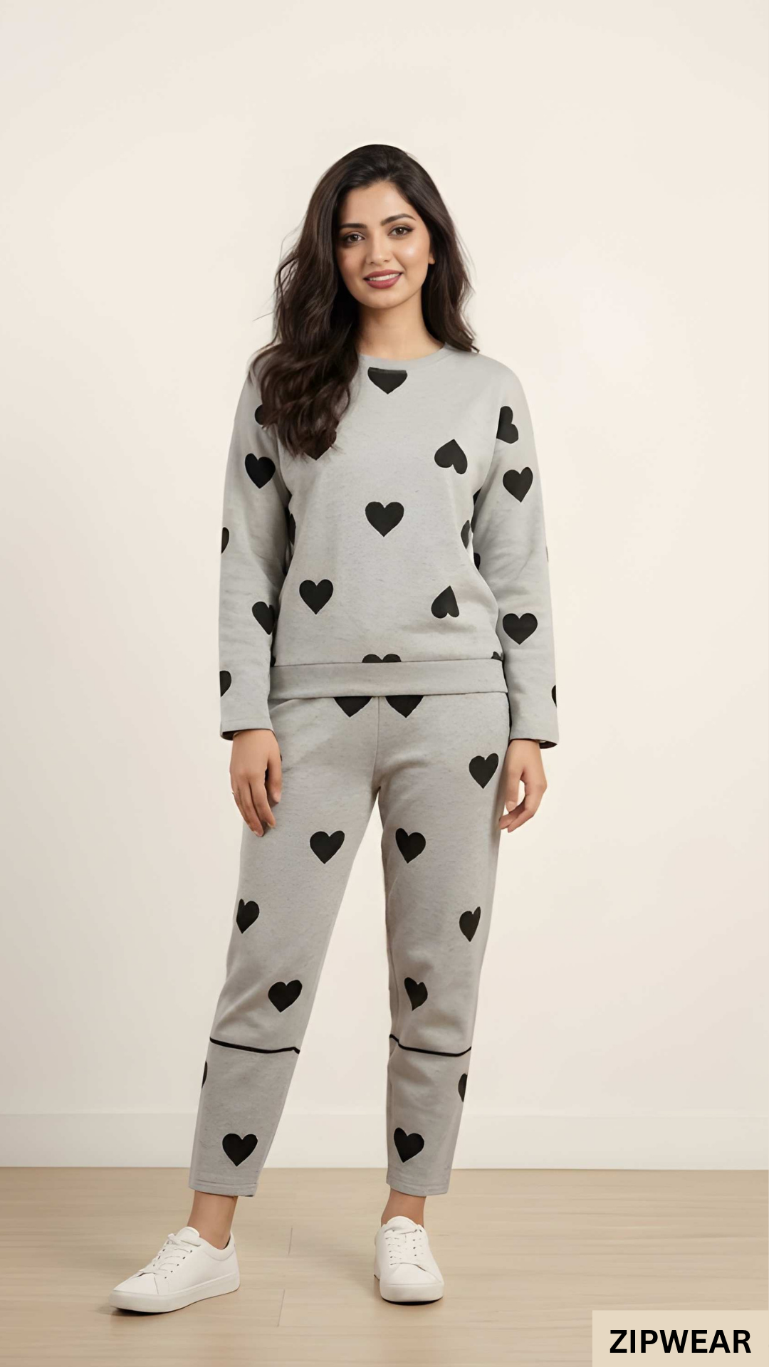 GREY HEART - FULL SLEEVES PJ SUIT FOR WOMEN