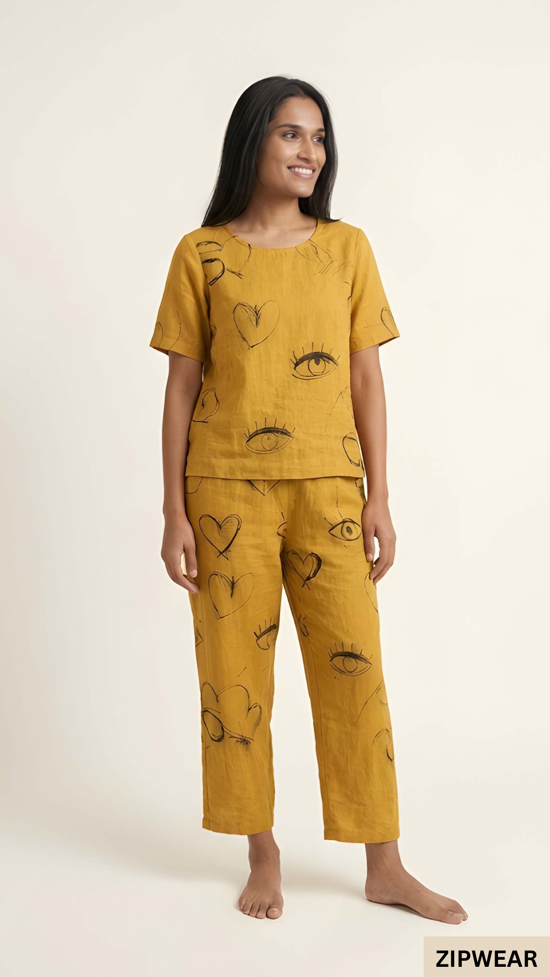 Yellow RING Capri Printed - PJ SUIT FOR WOMEN