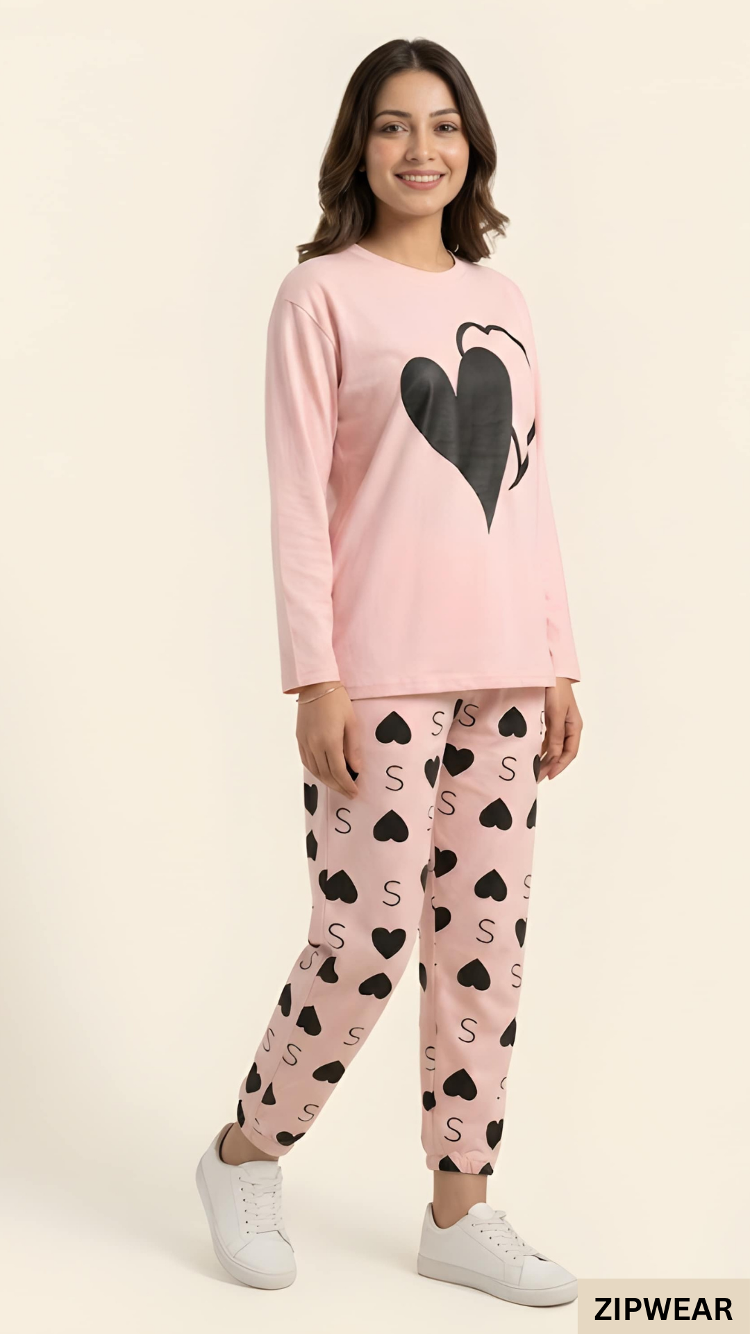DOUBLE HEART PINK - FULL SLEEVES PJ SUIT FOR WOMEN