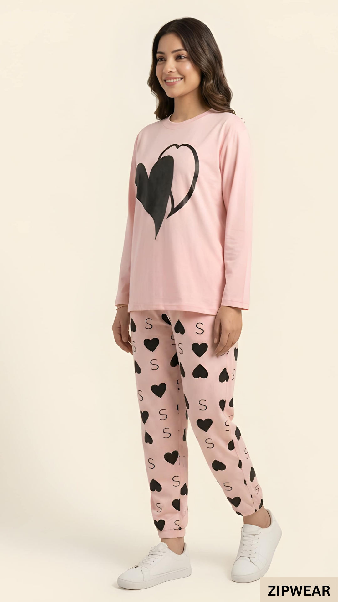 DOUBLE HEART PINK - FULL SLEEVES PJ SUIT FOR WOMEN