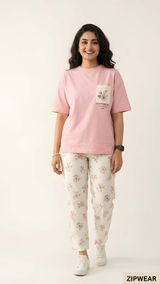 Pink Pocket Print PJ Suit