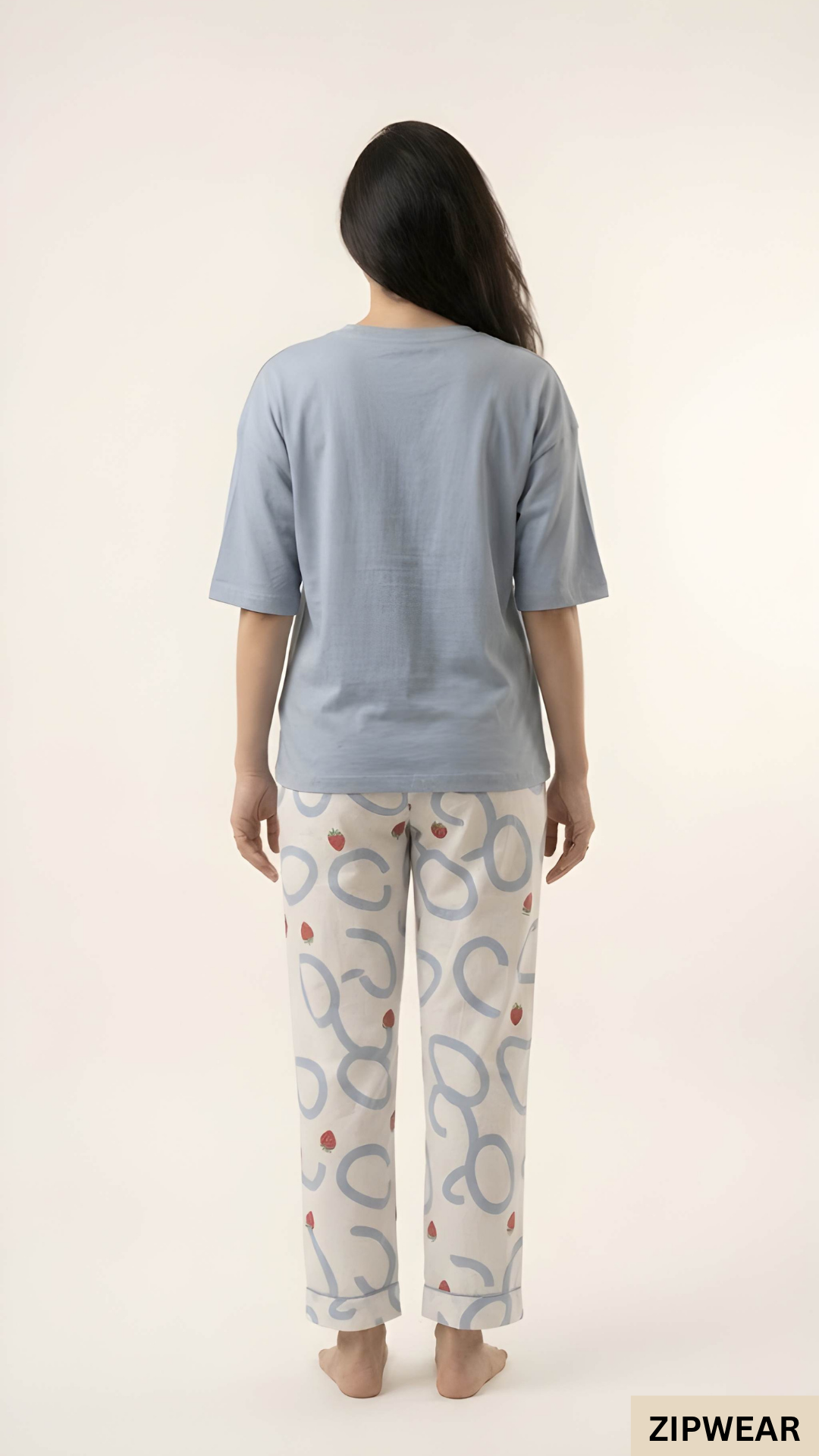STRAW BERRY HEART SKY BLUE  ZIPWEAR PJ SUIT FOR WOMEN P-11