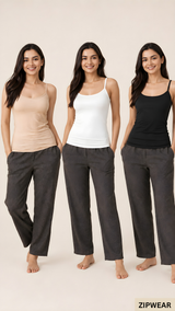 PACK OF 3 CAMISOLE TOPS IN SOFT COTTON JERSEY WITH NARROW SHOULDER STRAPS