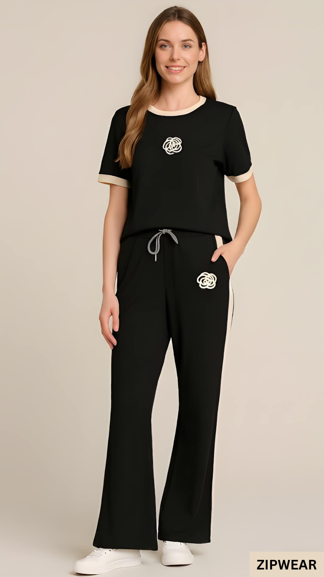 FLOWER PRINTED - TRACK SUIT BLACK