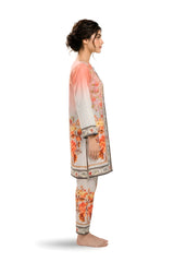 Coral ombre floral printed 2-piece suit, side view