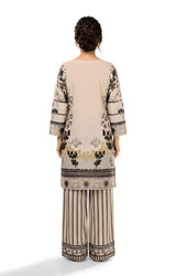 Ivory and black monochrome printed 2-piece suit, back view