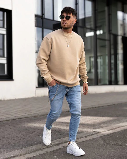 FLASH SALE #ZIPWEAR - Plain SweatShirt - BEIGE
