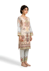 Peach paisley printed 2-piece suit, side view