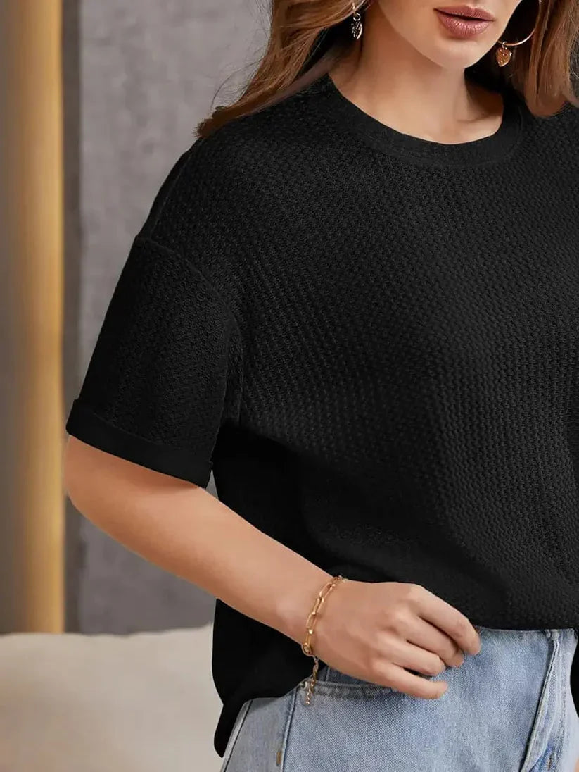 OVERSIZED WAFFLE KNIT FOR WOMEN - BLACK
