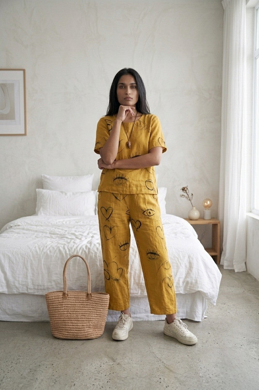 Yellow RING Capri Printed - PJ SUIT FOR WOMEN