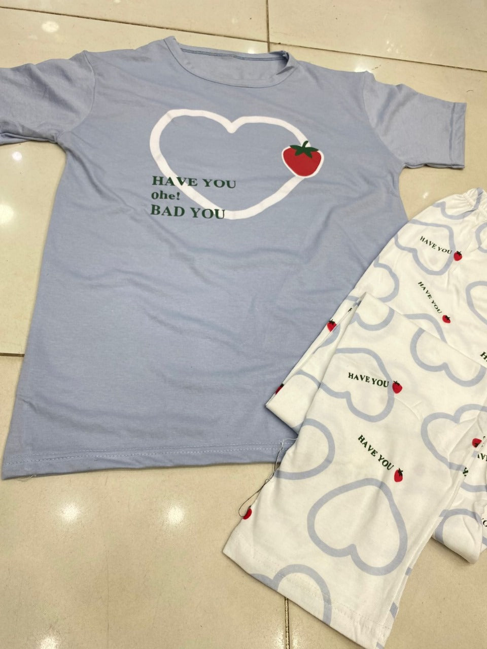 STRAW BERRY HEART SKY BLUE  ZIPWEAR PJ SUIT FOR WOMEN P-11