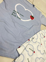 STRAW BERRY HEART SKY BLUE  ZIPWEAR PJ SUIT FOR WOMEN P-11